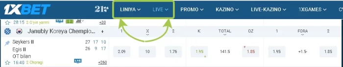 1xbet Live stavka