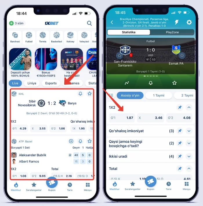 IOS va Iphone telefonida sportga pul tikish