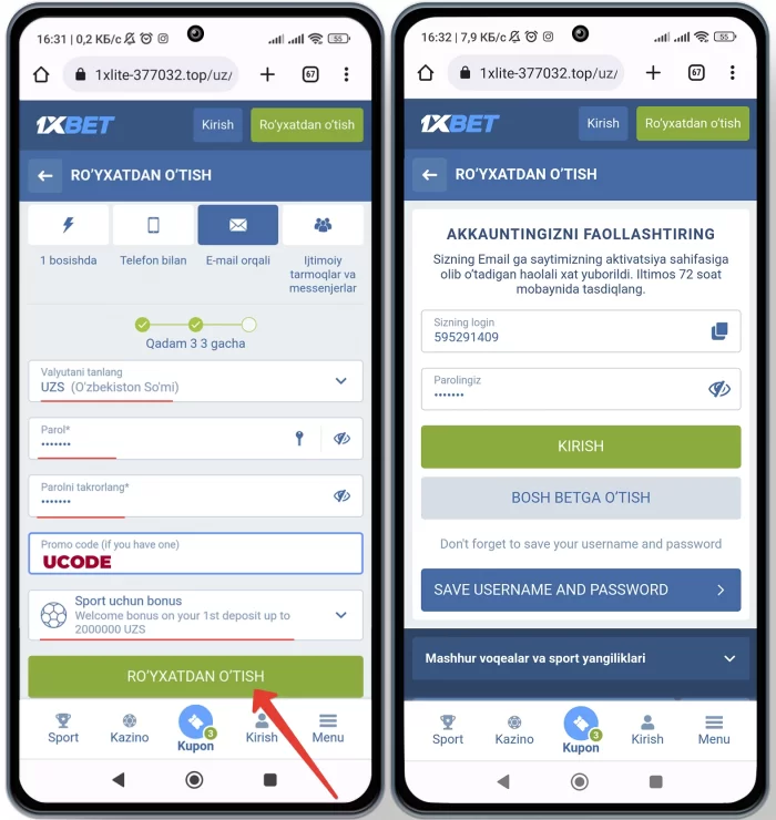 1x Ozbekistonda kabinet yaratish va bonus olish 2023 yil 1x bet com rasmiy saytiga kirish va shaxsiy kabinet ochish va UZCODE promo bonusini olish