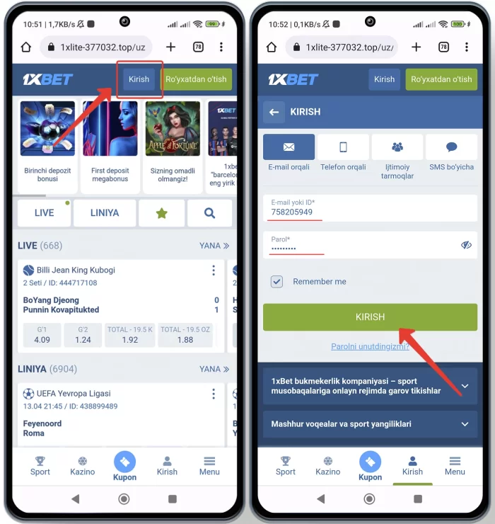 1xbet.com saytiga kirish va shaxsiy kabinet ochish 1xbet shaxsiy kabinetga telefon orqali kirish