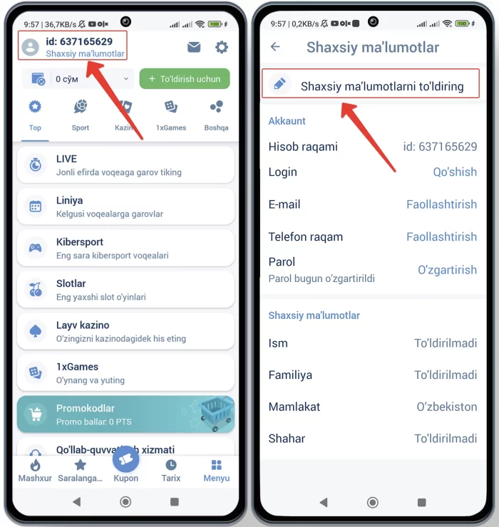 Qanday 1xbet shaxsiy kabinetga kirsa bo'ladi 1xbet shaxsiy kabinetga kirish va to'ldirish