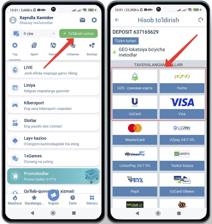 1xbet hisobni to'ldirish usullari Qanday 1xbetga pul kiritish mumkin