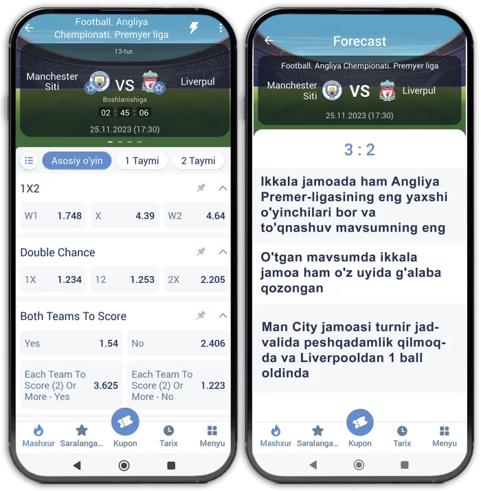 1xbet ilovasida futbol prognozi