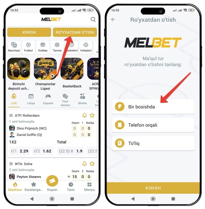 Melbet registratsiya o'tish va shaxsiy akkaunt yaratish Melbet mobil ilova orqali registratsiya qilish