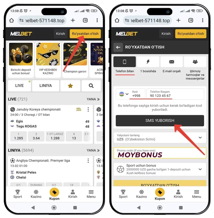 Melbet saytida telefon orqali ro'yxatdan o'tish Melbet akkaunt telefon orqali yaratish