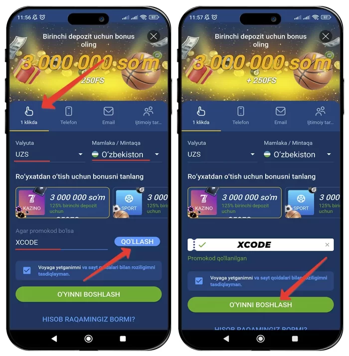 Mostbet registratsiya qilish