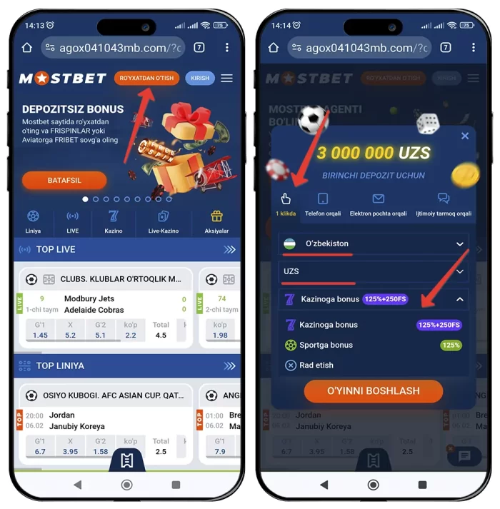 Tezkor Mostbet registratsiya O'zbekistonlarga Bir klikda mostbet registratsiya
