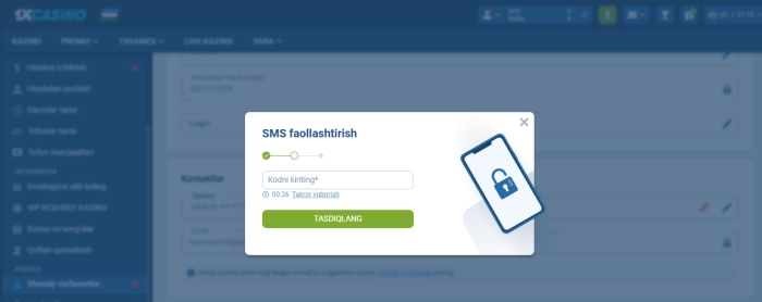 1xcasino telefon orqali registratsiya